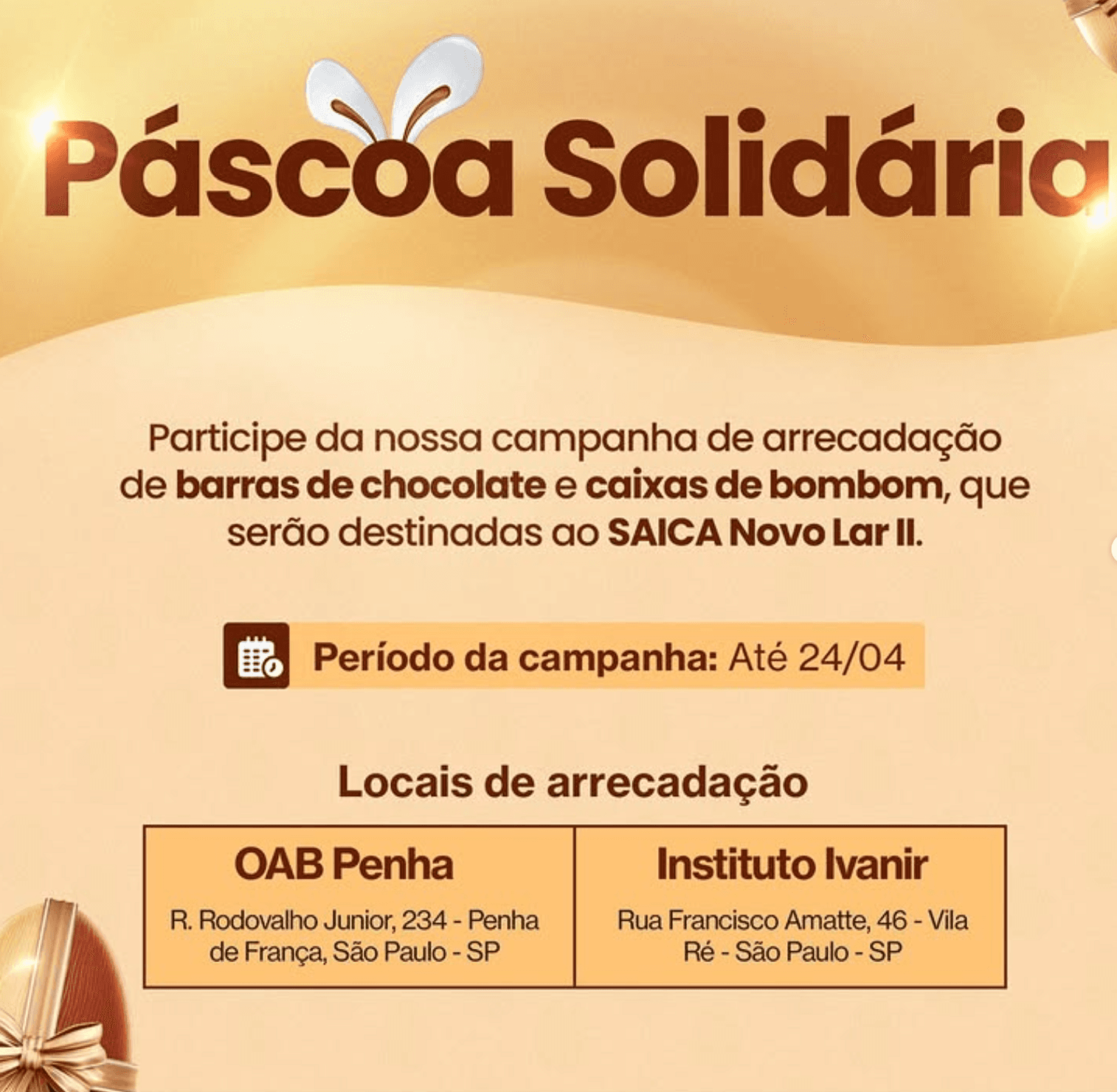 🍫✨ Páscoa Solidária OAB Penha de França (Até 24/04)