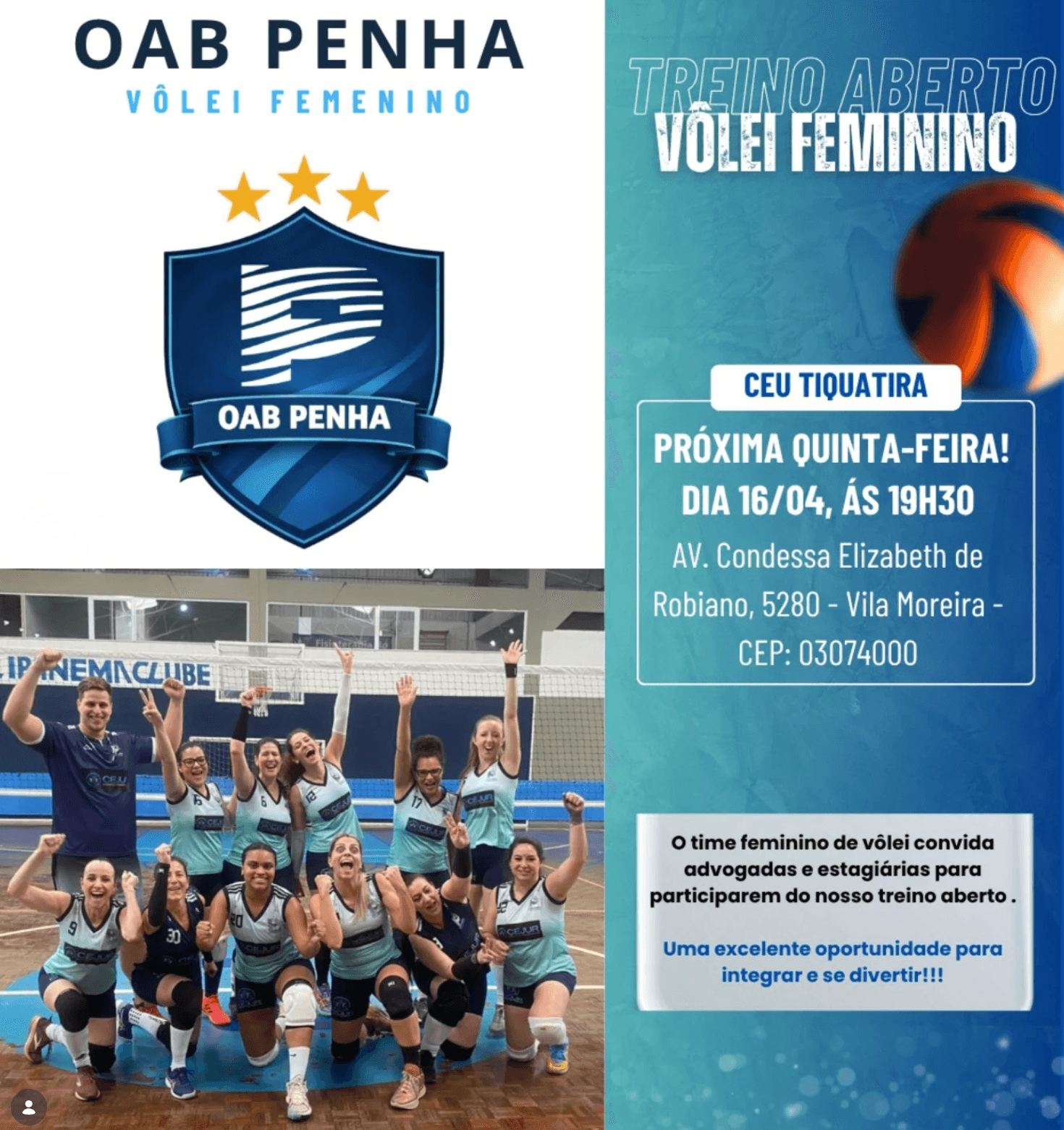 🏐 Treino aberto - VÔLEI FEMININO