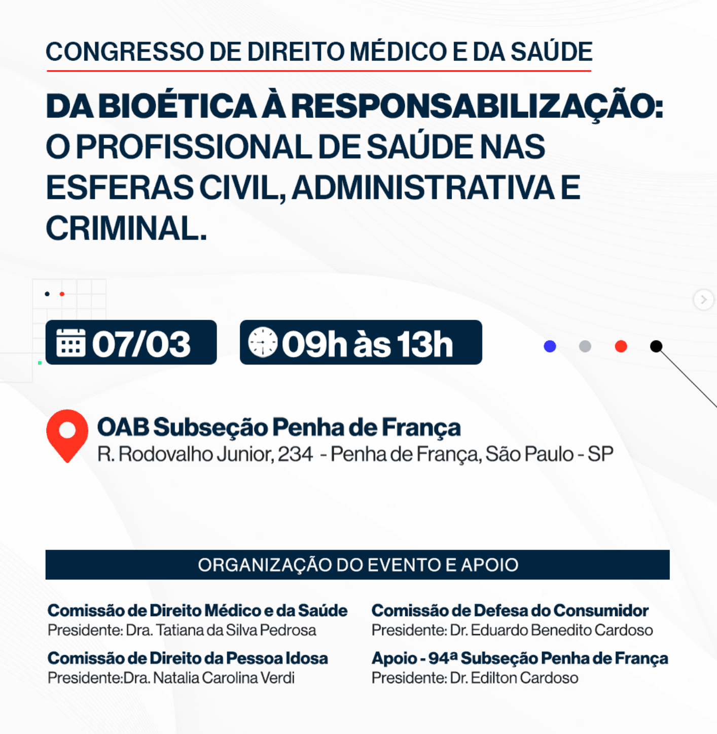 Congresso: Direito Médico e da Saúde – Da Bioética à Responsabilização: o Profissional de Saúde nas Esferas Civil, Administrativa e Criminal